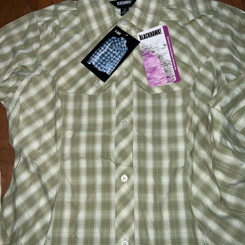 Blackhawk! Women’s Strenia Top Long Sleeve Button Shirt New! Plaid Green/White - Picture 4 of 7